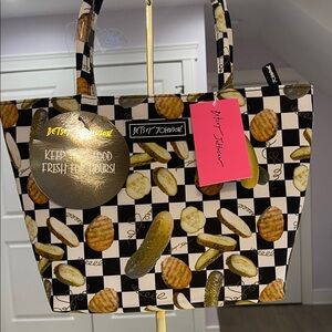 Betsey Johnson Black and White Checkered Pickle Tote NWT